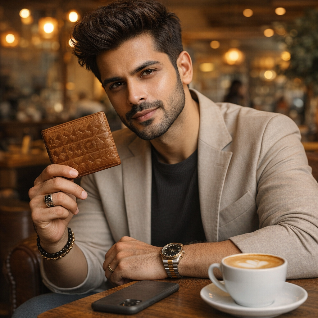 Genedge Bifold Men RFID Secure Wallet with 8 Card Slots Genuine Leather