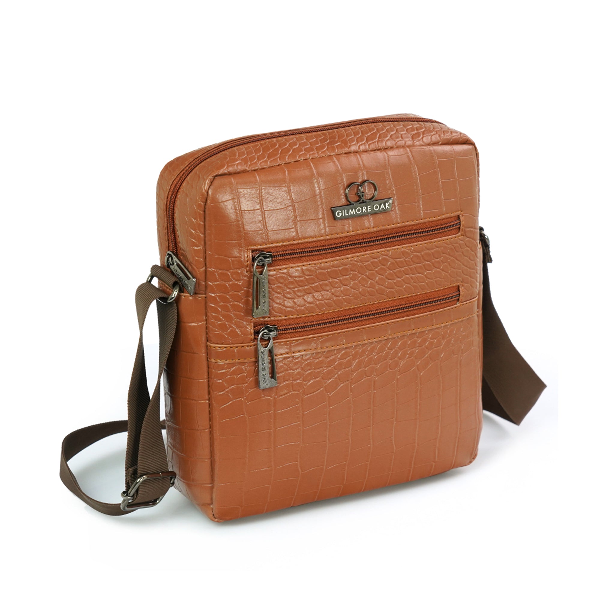 Leon Luxury Italian Croco Vegan Leather Crossbody Messenger Sling Bag